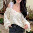 Cold-shoulder Fluffy Sweater Off-white - One Size