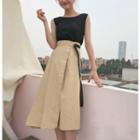 Plain Sleeveless Top / Slit A-line Midi Skirt