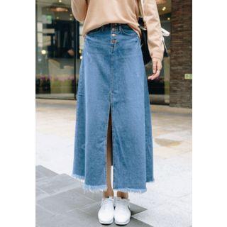 Slit-front Denim Long Skirt
