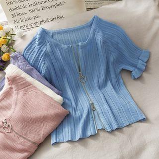 Zipper Crop Knit Top In 5 Colors