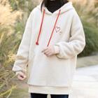 Faux-shearling Heart Embroidered Hoodie