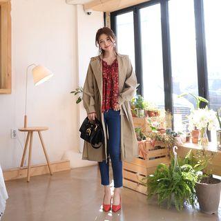 Raglan-sleeve Tie-waist Trench Coat