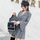 Pleated-trim Plaid Mini A-line Double-breasted Coatdress