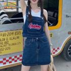 Lettering Embroidered Denim Tank Top / High-waist A-line Denim Mini Skirt