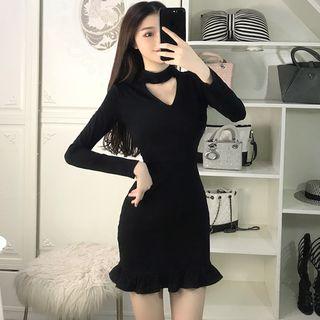 Long-sleeve Open Front Mini Mermaid Sheath Dress