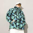 Patterned Padded Hooded Zip-up Jacket