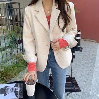 Diagonal-button Wool Blend Blazer
