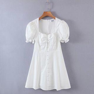 Plain Ruffle Trim Short Sleeve A-line Mini Dress