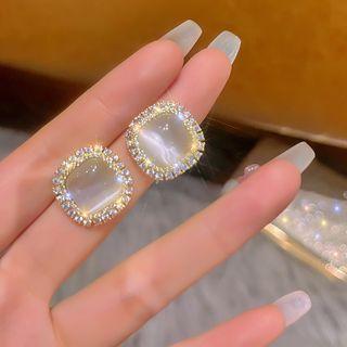 Square Faux Cat Eye Stone Rhinestone Earring 1 Pair - Gold - One Size