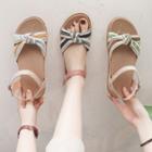 Striped Bow Ankle Strap Sandals