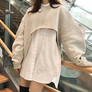 Cropped Sweatshirt / Beaded Long Shirt