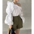 Puff-sleeve One-shoulder Plain Blouse White - One Size