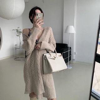 Chunky Knit Long Cardigan Almond - One Size