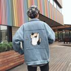 Cat Print Collared Jacket