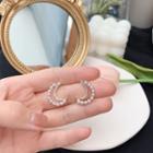 Moon Rhinestone Faux Pearl Earring 1 Pair - Silver - Gold - One Size