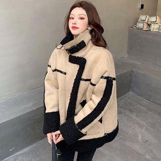 High-neck Color Block Faux Fleece Jacket