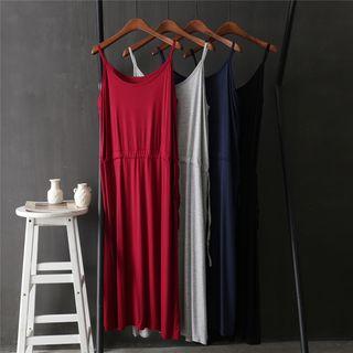 Spaghetti-strap Drawstring Waist Midi Dress