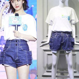 Studded Denim Shorts / Short-sleeve T-shirt