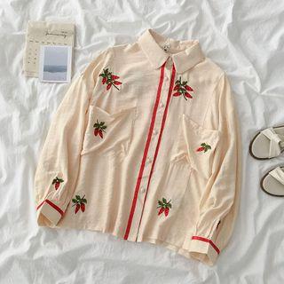 Strawberry Embroidered Shirt Almond - One Size