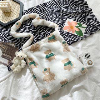 Bear Print Furry Tote Bag