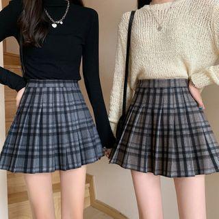 Pleated Mini A-line Plaid Skirt