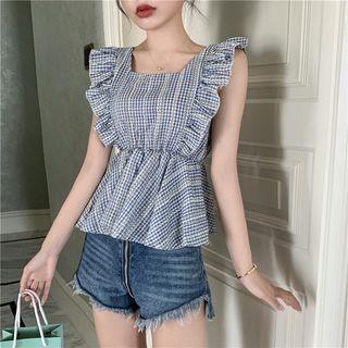 Ruffle Sleeveless Plaid Top