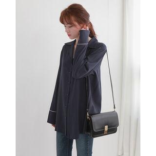 Notched-collar Contrast-trim Shirt