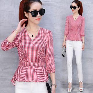 Gingham Peplum Blouse