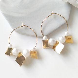 Alloy Square Faux Pearl Hoop Earring 1 Pair - Earring - One Size