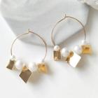Alloy Square Faux Pearl Hoop Earring 1 Pair - Earring - One Size