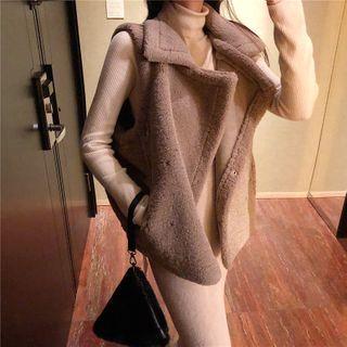 Faux Fur Plain Vest 2230coffee - Vest - One Size