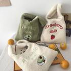 Faux Shearling Fruit Embroidered Tote Bag