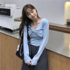 Long-sleeve V-neck Cropped Top / Spaghetti Strap Top