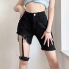 Frayed Chained Fitted Denim Shorts