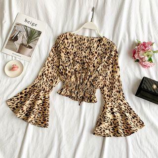 Leopard Pattern Cropped Long-sleeve Top