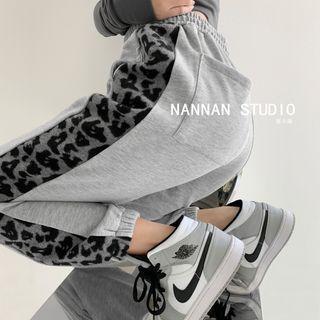 Leopard Print-panel Jogger Pants