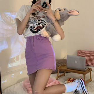 Short-sleeve Print T-shirt / Mini Pencil Skirt / Short-sleeve Crop Top