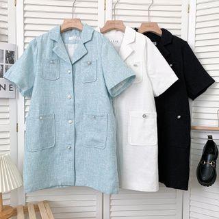 Tweed V-neck Mini Shirtdress