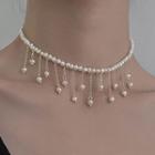 Faux Pearl Fringed Choker White & Gold - One Size