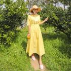 Smocked-waist Linen Long Dress
