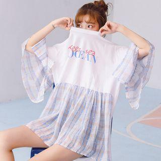 Check Panel 3/4-sleeve A-line Dress