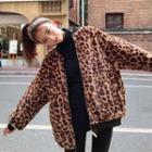 Leopard Printed Fleece Jacket As Shown In Figure - One Size