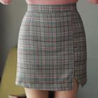 Cutout-hem Plaid Mini A-line Skirt