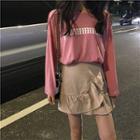 Lettering Long-sleeve T-shirt / Ruffle Skort