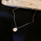 Square Acrylic Pendant Stainless Steel Necklace 1pc - Gold & White - One Size