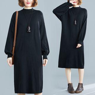 Mock-turtleneck Lantern-sleeve Sweater Dress As Shown In Figure - One Size