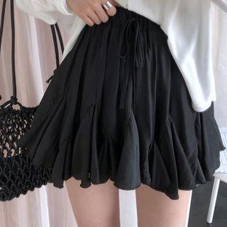 Drawstring Chiffon Mini A-line Skirt