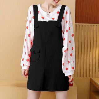 Set: Dotted Balloon-sleeve T-shirt + Jumper Dress