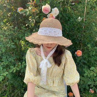 Lace Lace-up Straw Cap