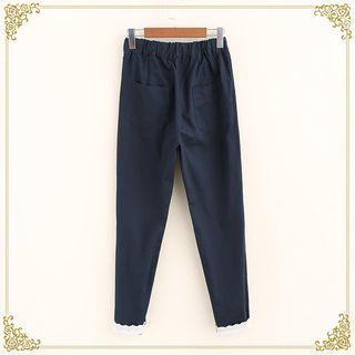 Slim-fit Elastic Waist Lace Cuff Pants